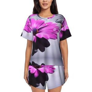 WEFDLKBT Mannen Vrouwen Pyjama Sets Paars Bloemen Print Meisjes Slaappakken Nachtkleding Sets Comfortabele Ronde hals Korte Mouwen, Foto, L-5XL