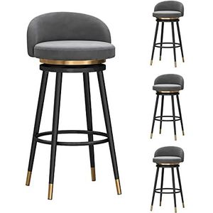 Luxe barkrukken set van 4 draaibare krukken fluwelen zitting zwart metalen frame keukenkruk stoel, zithoogte 65 cm, grijs