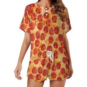 Italiaanse Pepperoni Pizza Zachte Womens Pyjama Korte Mouw Pyjama Loungewear met Zakken Gift voor Thuis Strand 3XL