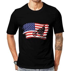 Motocross Dirt Bike USA vlag heren korte mouw grafisch T-shirt ronde hals print casual tee tops 2XL