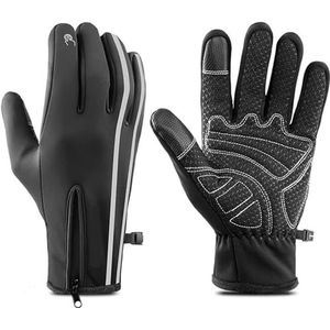 Sporthandschoenen Handschoen Reflecterende Sport Thermische Fleece Handschoenen Touchscreen Outdoor Skiën Mountainbike (Color : Black, Size : XXL)