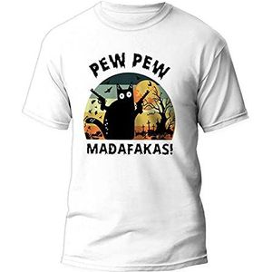 Nieuwe mannen Pew Pew Madafakas T-Shirt Grappige Kat Grappen Tee Xmas Gift Klein tot 5xl (Wit, S)