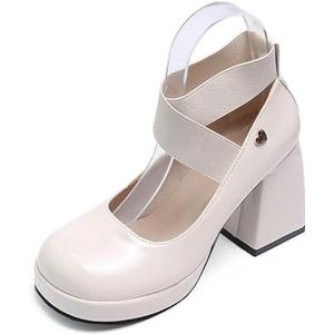 Mary-Jane-schoenen voor dames, klassieke mode, plateau-hoge hakken, slip-on, effen, hoogwaardige metalen decoratie, Lolita-pumps, off-white, 36 EU