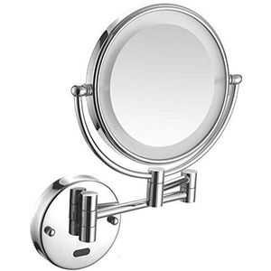 FJMMSJPVX Badkamer make-up muur gemonteerde spiegel 3x vergrootglas voor hotel ijdelheid gezondheid twee draaibare oppervlak verborgen installatie (kleur: cromo)