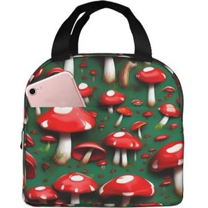 SUHNGE Rode pet paddenstoelen print licht duurzaam warm houden geïsoleerde lunchbox voor vrouwen en mannen, draagtas voor kantoorwerk