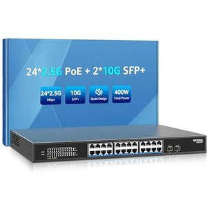 24 Port 2.5G PoE Switch Unmanaged with 24 Port 2.5Gb Base-T PoE+@400W + 2 x 10G SFP+ Uplink, NICGIGA 26 Port 2.5Gbe IEEE802.3af/at Power Over Ethernet Switch, Support WiFi6 AP, NAS, 4K PoE Camera NVR.