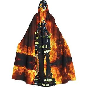 OdDdot heksenmantel, brandweerman brandweerman vlam print capuchon mantel voor vrouwen, volwassen Halloween kostuums cape, heks cosplay cape
