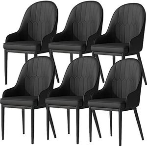 GEIRONV Moderne eetkamerstoelen set van 6, met metalen poten keukenstoelen PU lederen rugleuning midden eeuw woonkamerstoelen Eetstoelen (Color : Black, Size : Black feet)