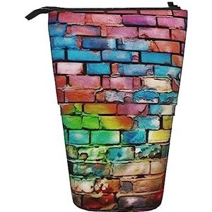 Kleurrijke Baksteen Potlood Case Telescopische Make-up Tas Pop Up Office Organizer Box Staande Pen Houder Cosmetica Tas Met Ritssluiting, Zwart, Eén maat