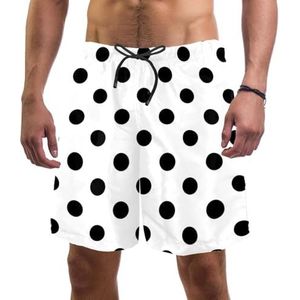 Mannen Board Shorts, Leuke Zwart Witte Stippen Sneldrogende Badmode Strand Vakantie Party Bermuda Zwemmen Grote Broek, Leuke Zwart Witte Stippen, L
