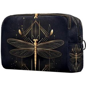 Gouden Libellen Op Zwarte Achtergrond Kleine Make-up Tas Voor Vrouwen Cosmetische Opbergtas Met Rits Beauty Accessoires Organizer Bag, MultiColor 09, 18.5x7.5x13cm/7.3x3x5.1in