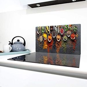 QTA Afdekplaten voor fornuis, 90 x 52 cm, keramische plaat, afdekking, glas, spatbescherming, afdekplaat, glasplaat, fornuis, keramische kookplaat, kleurrijke specerijen