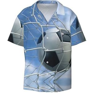 TyEdee Voetbalprint Heren Korte Mouw Overhemden met Zak Casual Button Down Shirts Business Shirt, Zwart, L