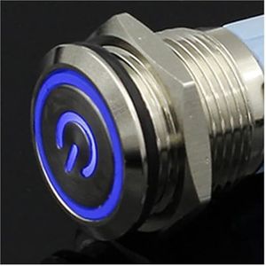 Waterdichte metalen drukknop, 12/16/19/22/25/30 mm, LED-licht, kortstondige vergrendeling, auto motor stroomschakelaar, 5 V 12 V 24 V 220 V (kleur: blauw, maat: MOMENTARY_100-24