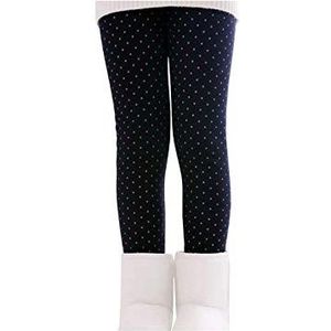 our fantasy time 1 x verdikte thermische legging voor meisjes, fleece gevoerde broek, herfst en winter, thermische broek in zwart met stippen, Donkerblauw met stippen, 140