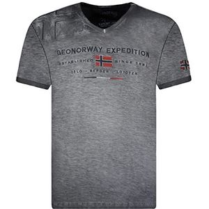 Geographical Norway Jiwash Heren katoenen T-shirt - klassieke Logo T-shirts - Heren V-hals korte mouw Body Wear, Donkergrijs., L