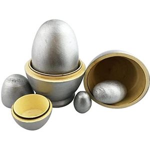 Russische Matroesjka Poppen Matroesjka Poppen DIY Zilveren Eivorm Handgemaakte Houten Russische Nestpoppen Set 6 Stuks Slaapkamerdecoratie