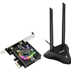 Allowish 3000 Mbps WiFi 6 Card Adapter Bluetooth 5.1 Dual Band 2.4G/5G Met Heatsink & RGB Fan En Antenne Base Intel AX200 Chipset