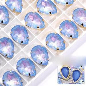 Drop Steentjes Met Koperen Klauw Set Flacback Kristal Strass Naaien Op Kleding Tassen Stenen Glitter Glas Strass-Saffier JM,7x10mm,Gouden Klauw 10st