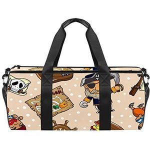 Zwart geel rode cirkel dot patroon reizen duffle tas sport bagage met rugzak draagtas gymtas voor mannen en vrouwen, Piraten Patroon, 45 x 23 x 23 cm / 17.7 x 9 x 9 inch