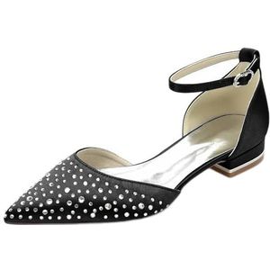 EICOFF Flats Bruiloft Bruidsschoenen Dames Lage Hakken Strass Puntige Gesloten Teen Enkelbandje Prom Partij Dans Trouwschoenen,zwart,36 EU