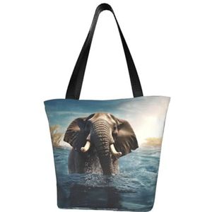 GeRRiT Winter landschap gedrukt Casual schoudertas grote capaciteit Tote tas boodschappentas, Zwemmen Afrikaanse olifant, Eén maat