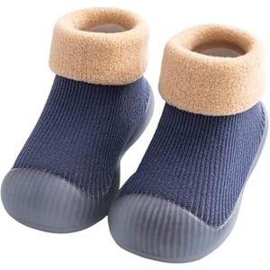 Unisex babyschoenen eerste schoenen loopstoeltjes peuter eerste wandelaar babymeisje kinderen zachte rubberen zool gebreide laarsjes antislip babyschoen (Color : Dark blue, Size : 24-25(Insole 14.5c