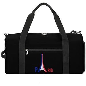 Frankrijk Vlag Eiffeltoren Reizen Plunjezak Sport Gym Handtas Waterdichte Carryon Gymbag Met Schoenen Compartiment