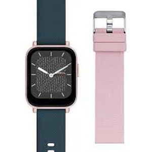 Breil, SBT-1 Smartwatch met dubbele verwisselbare armband van siliconen, zeeblauw en roze met patroon, Breil Tribe, behuizing van metaallegering, IP-roze, bluetooth-connectiviteit, gesp, Armband