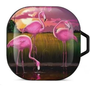 Roze flamingo vogels paars landschap oordopjes hoesje compatibel met Samsung hard shell beschermhoes zwart-stijl
