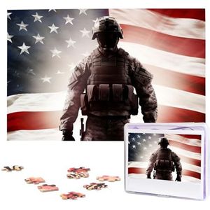 Amerikaanse vlag soldaat puzzels 1000 stuks gepersonaliseerde legpuzzels houten foto puzzel voor volwassenen familie foto puzzel geschenken voor bruiloft verjaardag Valentijnsdag geschenken (74,9 cm x