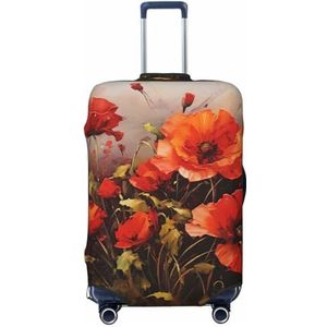 HerfsT Olieverf schilderij rode bloem print koffer cover elastische wasbare bagagehoezen stofdichte bagagebeschermer voor reizen past 45-90 cm, Zwart, S