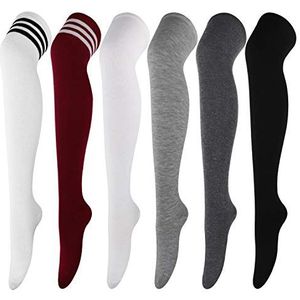 DRESHOW 6 Paar Lang Sokken Dij Hoge Sokken Overknee Sokken Casual Hoge Kousen Voor Meisjes en Vrouwen