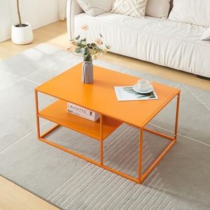 [en.casa] Salontafel Solund bijzettafel metalen tafel met opbergruimte rechthoekig 45x90x60 cm oranje