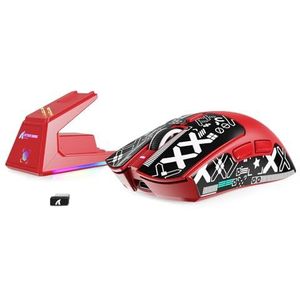MAMBASNAKE Attack Shark X1 Lichtgewicht Gaming Muis met Oplaadstation, 49g SUPERLIGHT, PixArt PAW3395 PRO Sensor 40000DPI, BT/2.4G Draadloze/Bekabelde Office Mice met Grip Tape voor PC/Mac - Rood