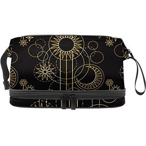 Grote capaciteit reizen cosmetische tas,Make-up tas,Waterdichte make-up tas Organizer, Art Black Pattern, Meerkleurig, 27x15x14 cm/10.6x5.9x5.5 in