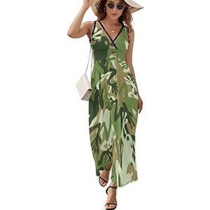 Kikker Camouflage Casual Maxi Jurk Voor Vrouwen V-hals Zomerjurk Mouwloze Strandjurk 2XL