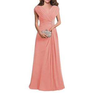 Dames chiffon avondgalajurken mouwloze moeder van de bruid jurk cocktailjurk grote maten, Koraal, 32