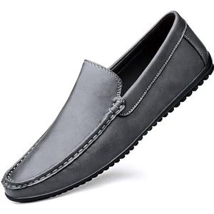 Comodish Mens Loafers Apron Toe PU Leather Round Toe Manual Stitching Comfortable Anti-slip Flat Heel Outdoor Slip-ons (Color : Grey, Size : 42 EU)