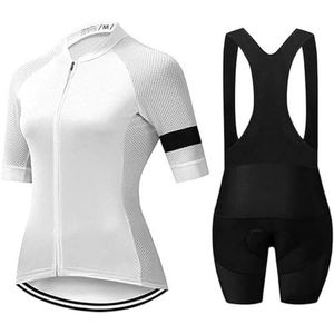 Fietsshirt voor dames, korte mouwen met fietsen + 9D gevoerde shorts, fietskleding, vochtdrogend, ademend, Wit, M