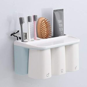 Magnetische Tandenborstelhouder Mondwater Cup Set Razor Tandpasta Storage Shelf Wandmontage Badkamer Accessoires Sets Producten van het bad (Color : 3 Cup Blue)