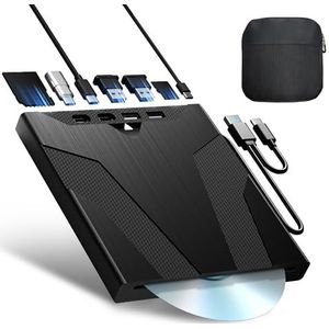 Wbacon 8-in-1 externe cd/dvd-drive voor laptop, externe dvd-drive met sleuf, cd-brander extern cd-station voor laptop USB-A USB-C, draagbare cd/dvd-schrijver voor laptop en desktop (+draagtas)