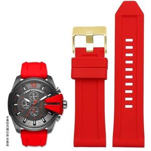 Siliconen rubberen armband horlogeband 24mm 26mm 28mm compatibel met diesel DZ4496 DZ4427 DZ4487 DZ4323 DZ4318 DZ4305 Heren horloges riem (Color : Red gold buckle, Size : 28mm)