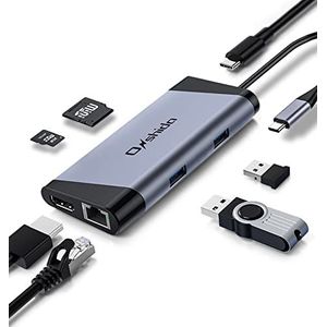 Onshida USB C-hub, 7-in-1 USB C-adapter met HDMI 4K, Gigabit Ethernet Rj45, Type C PD, 2 USB 3.0 en SD/TF-kaartlezer voor MacBook Air/Pro, iPad Pro/Air, Dell XPS en meer type C-apparaten