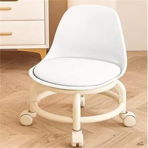 FXLUHAY Lage rolstoel wielkruk stoel PU lederen rolkruk stoelen op wielen voor thuiskantoor fitness ronde roller stoel kruk (wit)