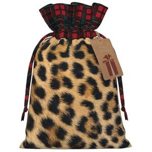 OPSREY Ruwe Luipaardprint gedrukt Kerstcadeau Tas Trekkoord Gift Bag met Tag Herbruikbare Candy Bag