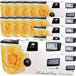 15x 1A FOTO PORST Bruiloftscamera Pure Passion Yellow Rose - 15-pack wegwerpcamera met flitser (27 opnamen 400 ASA)