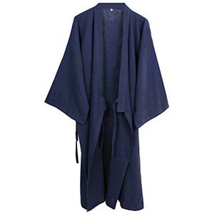 thefancypumpkin Japanse heren badjas katoenen kimono pyjama nachthemd [marineblauw, maat XL], marineblauw, XL