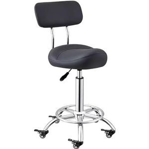 JAVPTAV Ergonomische kruk met rugleuning en voetensteun voor gebruik in tandklinieken en praktijken, in hoogte verstelbaar van 50 tot 70 cm, loungestoel voor meer comfort en gezondheid. (zwart)