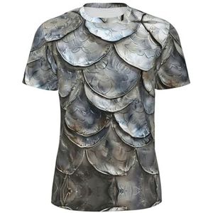 Heren sportshirt met zilveren visschaalprint, ademend koel droog mesh basislaag tops met korte mouwen hardlooptop gym shirt, Zwart, S